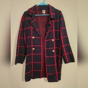 Anne Klein Black and Red Checkered Cardigan